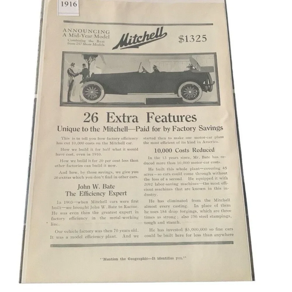 Vintage 1916 Mitchell Auto 26 Extra Features Ad Advertisement